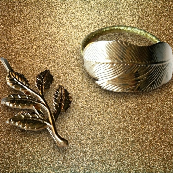 Gold Hair Pony tail elastic with Leaf and Barrett Bundle NWT - Picture 1 of 8